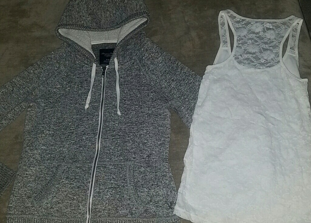 American Eagle sherpa thick sweater and lace tank